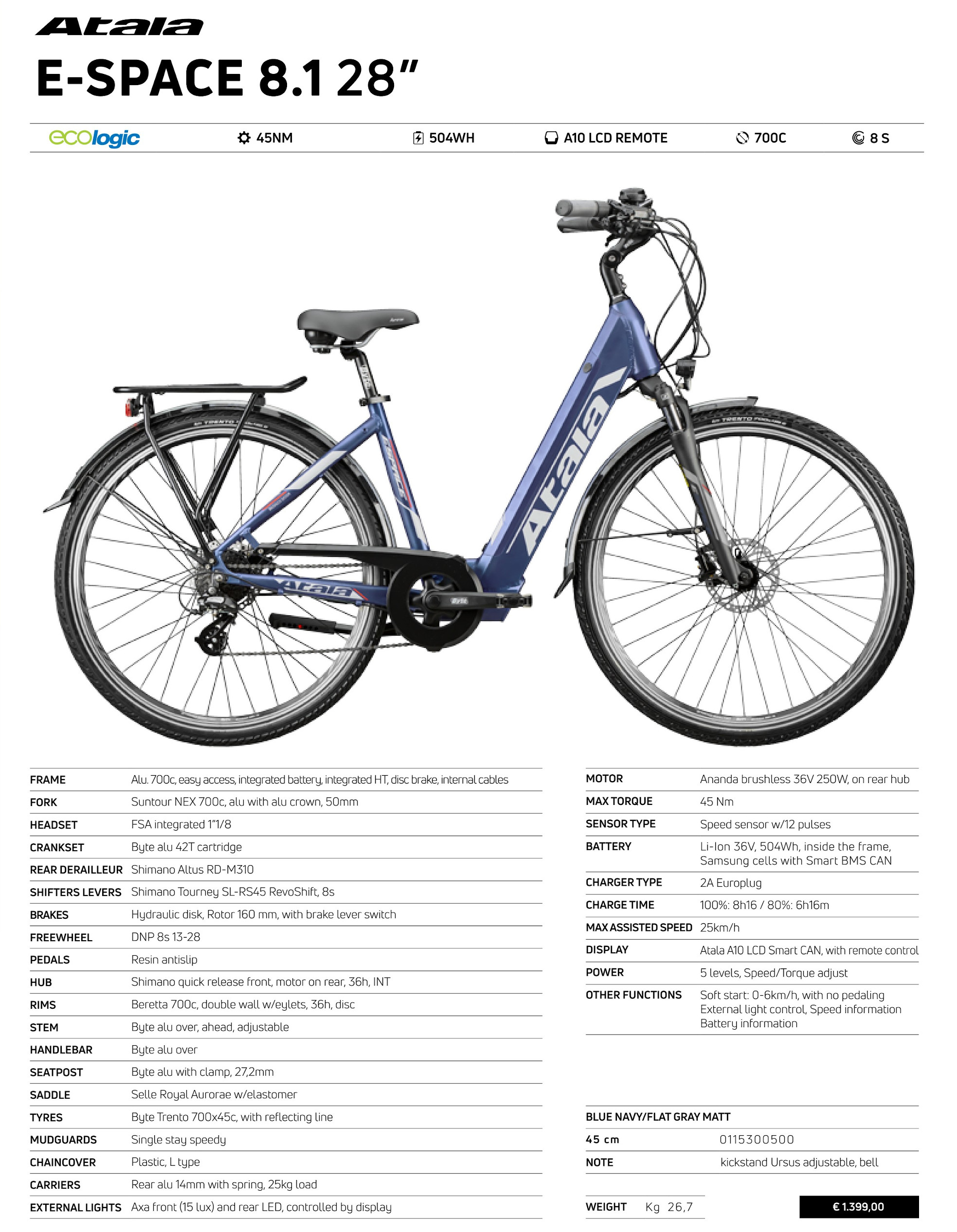Pronta Consegna: ATALA E-SPACE 8.1 28”